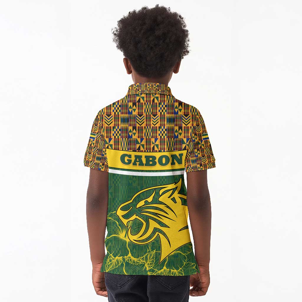 Gabon Kid Polo Shirt - Tribal Print and Fierce Panther Graphic in National Flag Colors