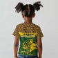 Gabon Kid T shirt - Tribal Print and Fierce Panther Graphic in National Flag Colors