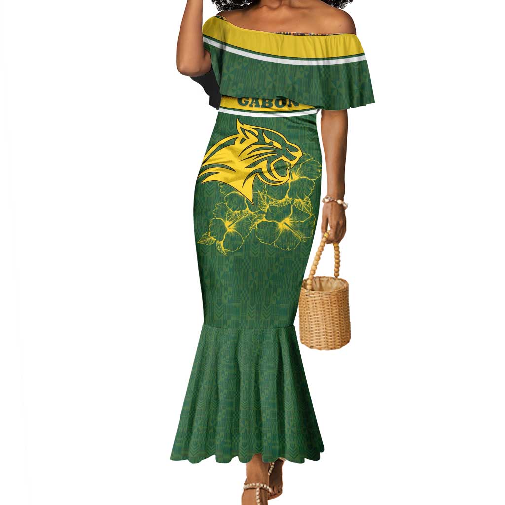 Gabon Mermaid Dress - Tribal Print and Fierce Panther Graphic in National Flag Colors