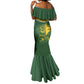 Gabon Mermaid Dress - Tribal Print and Fierce Panther Graphic in National Flag Colors