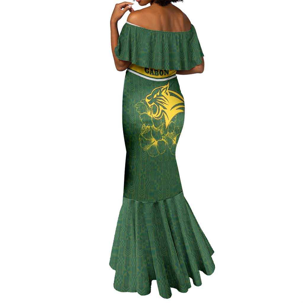 Gabon Mermaid Dress - Tribal Print and Fierce Panther Graphic in National Flag Colors