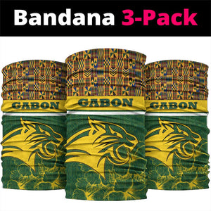 Gabon Neck Gaiter - Tribal Print and Fierce Panther Graphic in National Flag Colors TS04