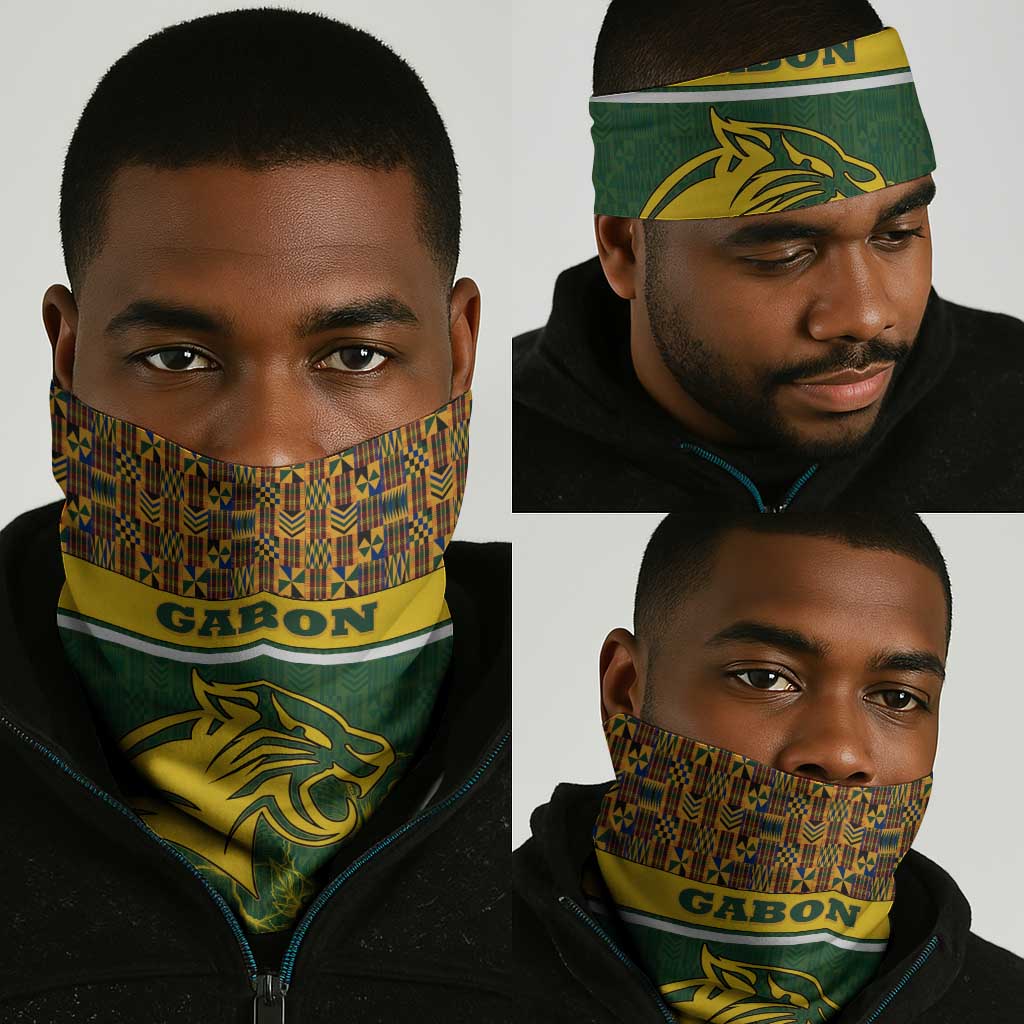 Gabon Neck Gaiter - Tribal Print and Fierce Panther Graphic in National Flag Colors TS04