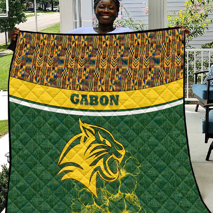 Gabon Quilt - Tribal Print and Fierce Panther Graphic in National Flag Colors