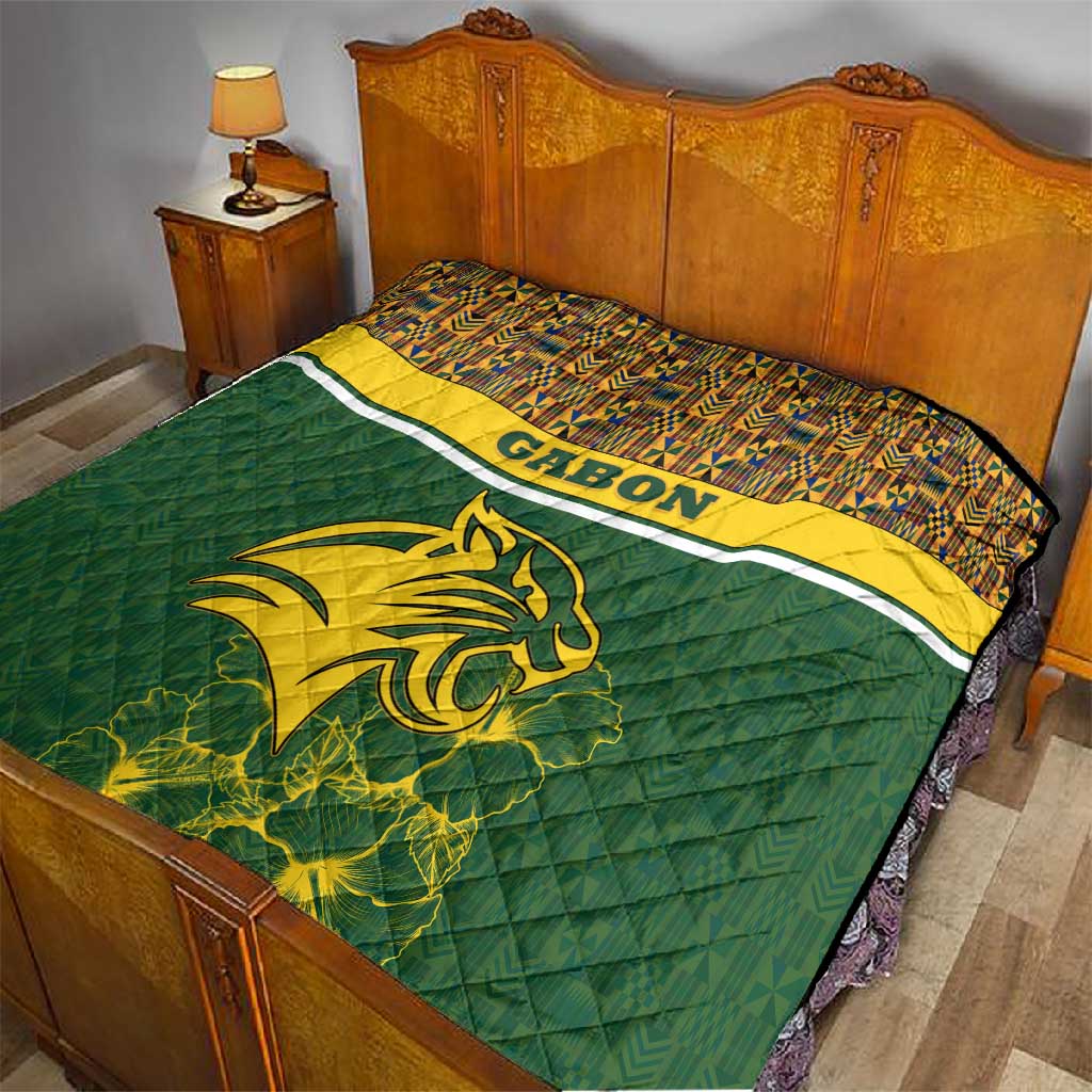 Gabon Quilt - Tribal Print and Fierce Panther Graphic in National Flag Colors