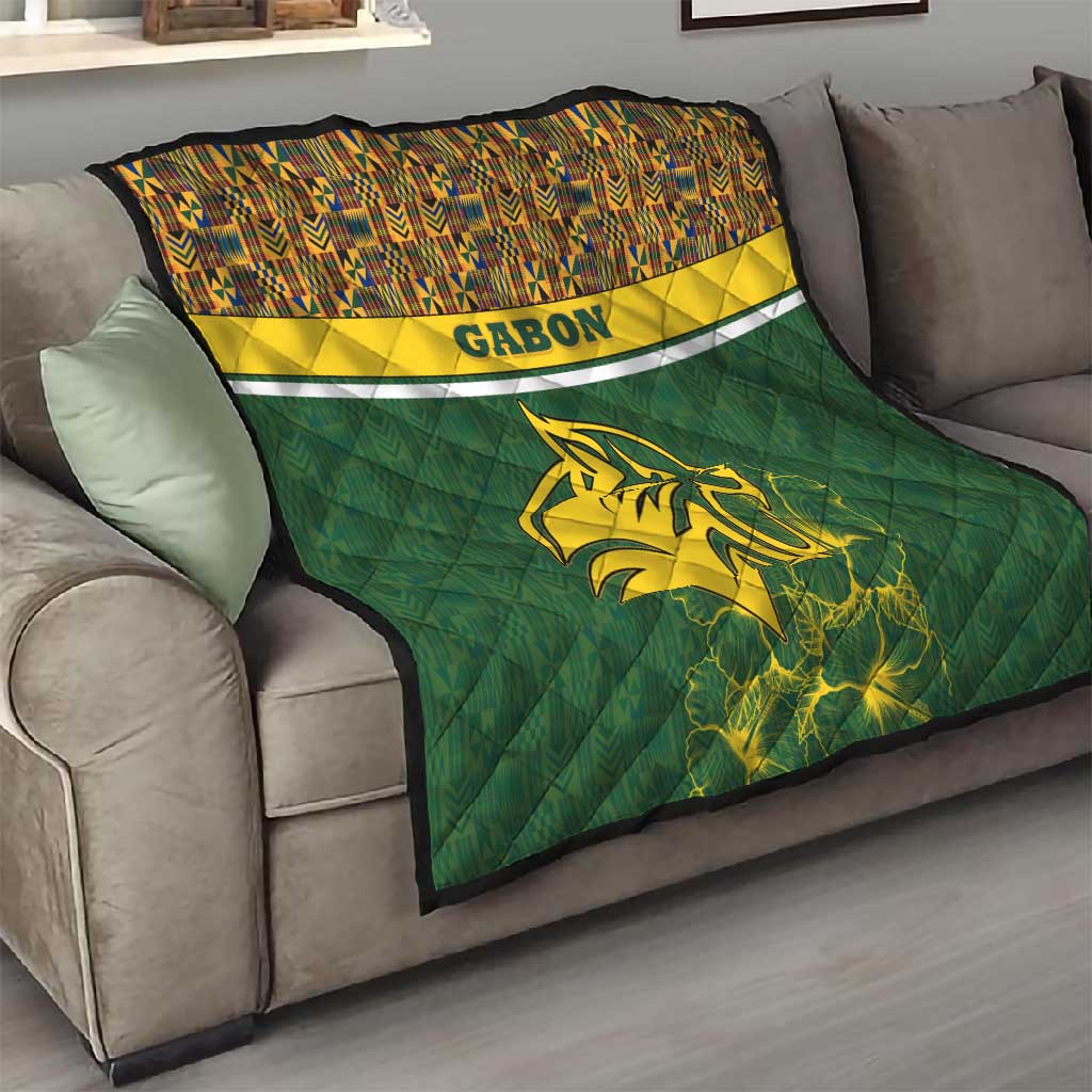 Gabon Quilt - Tribal Print and Fierce Panther Graphic in National Flag Colors