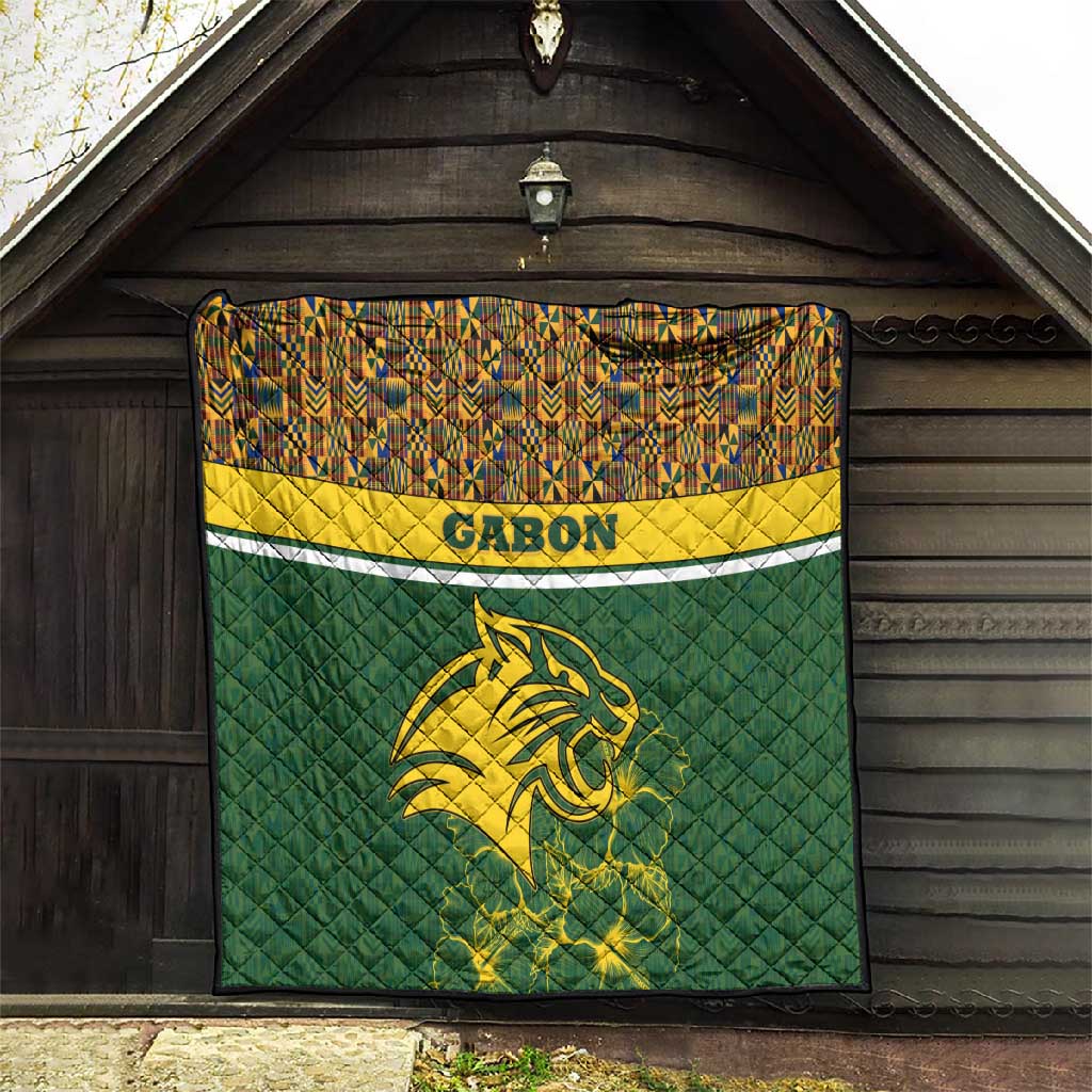 Gabon Quilt - Tribal Print and Fierce Panther Graphic in National Flag Colors