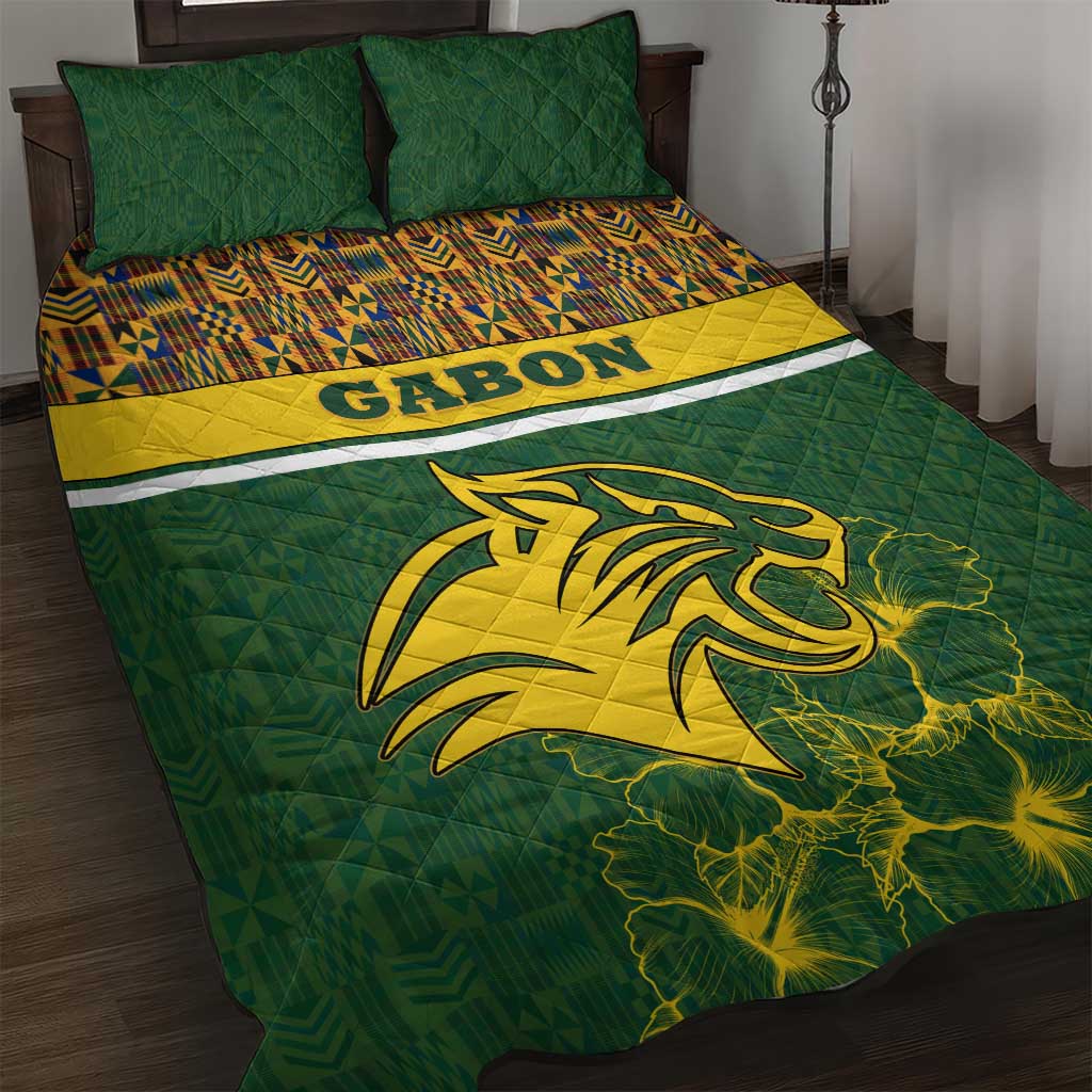 Gabon Quilt Bed Set - Tribal Print and Fierce Panther Graphic in National Flag Colors