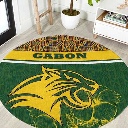 Gabon Round Carpet - Tribal Print and Fierce Panther Graphic in National Flag Colors
