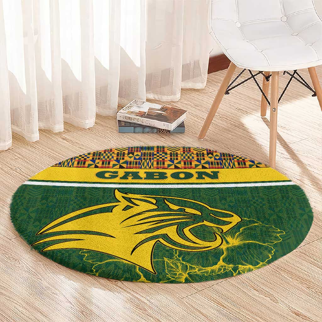 Gabon Round Carpet - Tribal Print and Fierce Panther Graphic in National Flag Colors