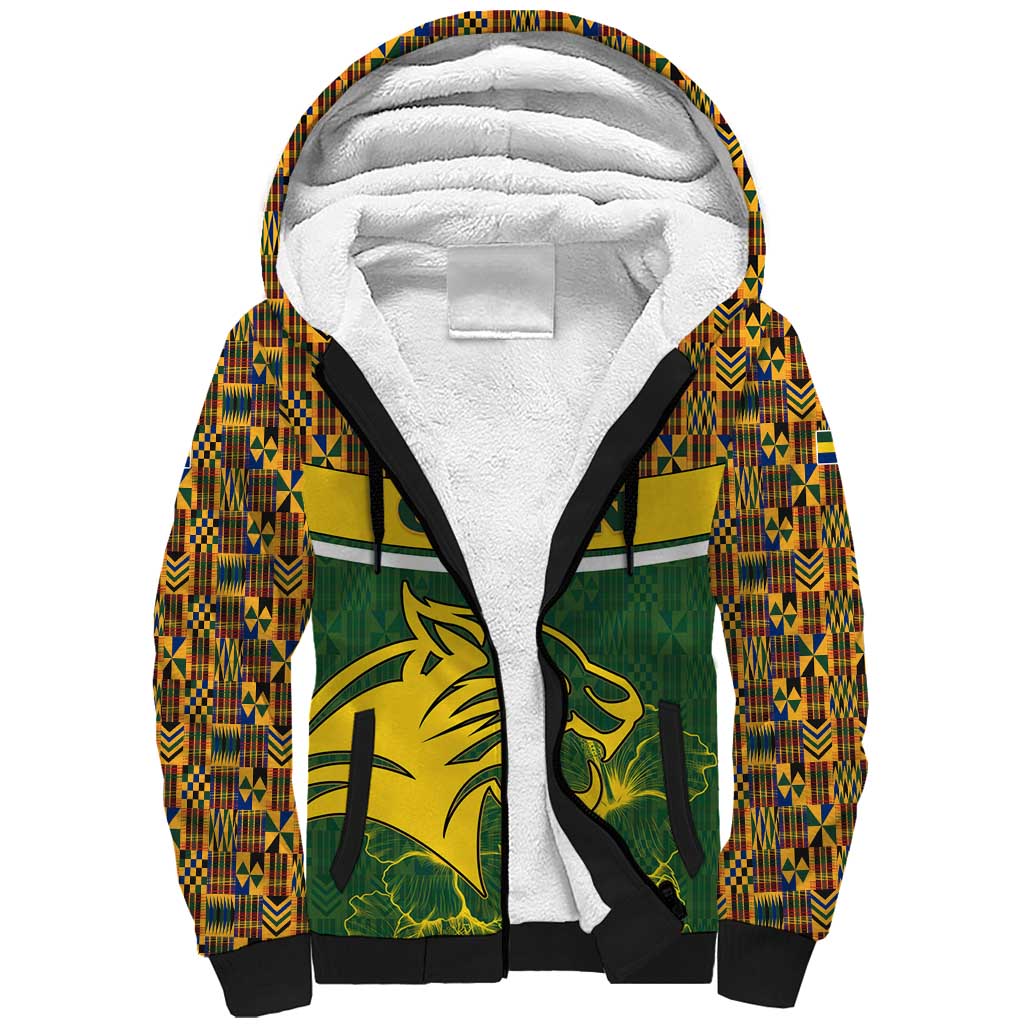 Gabon Sherpa Hoodie - Tribal Print and Fierce Panther Graphic in National Flag Colors
