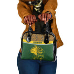 Gabon Shoulder Handbag - Tribal Print and Fierce Panther Graphic in National Flag Colors