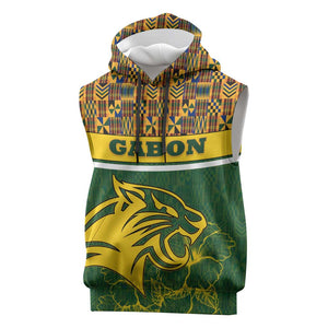 Gabon Sleeveless Hoodie - Tribal Print and Fierce Panther Graphic in National Flag Colors - African Pride