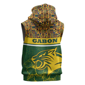 Gabon Sleeveless Zip Hoodie - Tribal Print and Fierce Panther Graphic in National Flag Colors - African Pride