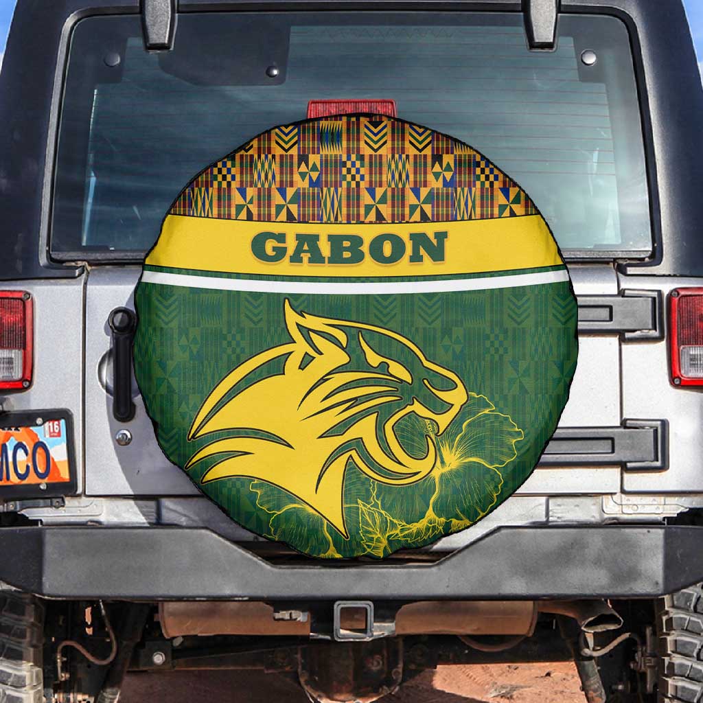 Gabon Spare Tire Cover - Tribal Print and Fierce Panther Graphic in National Flag Colors
