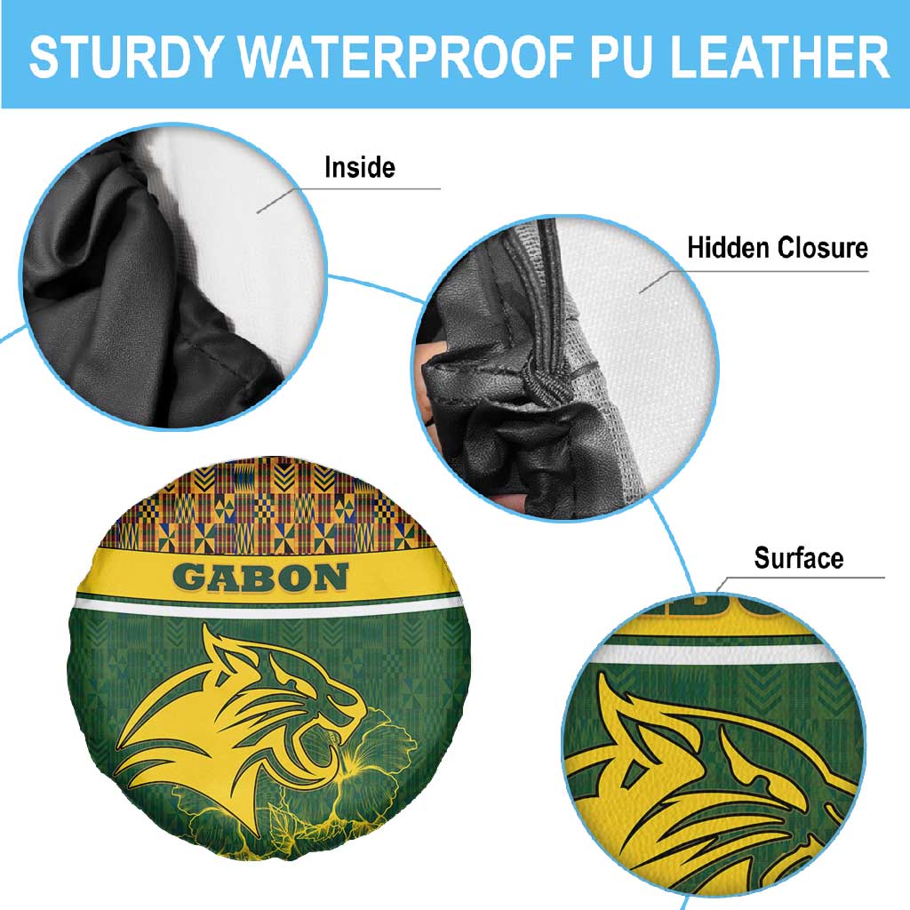 Gabon Spare Tire Cover - Tribal Print and Fierce Panther Graphic in National Flag Colors
