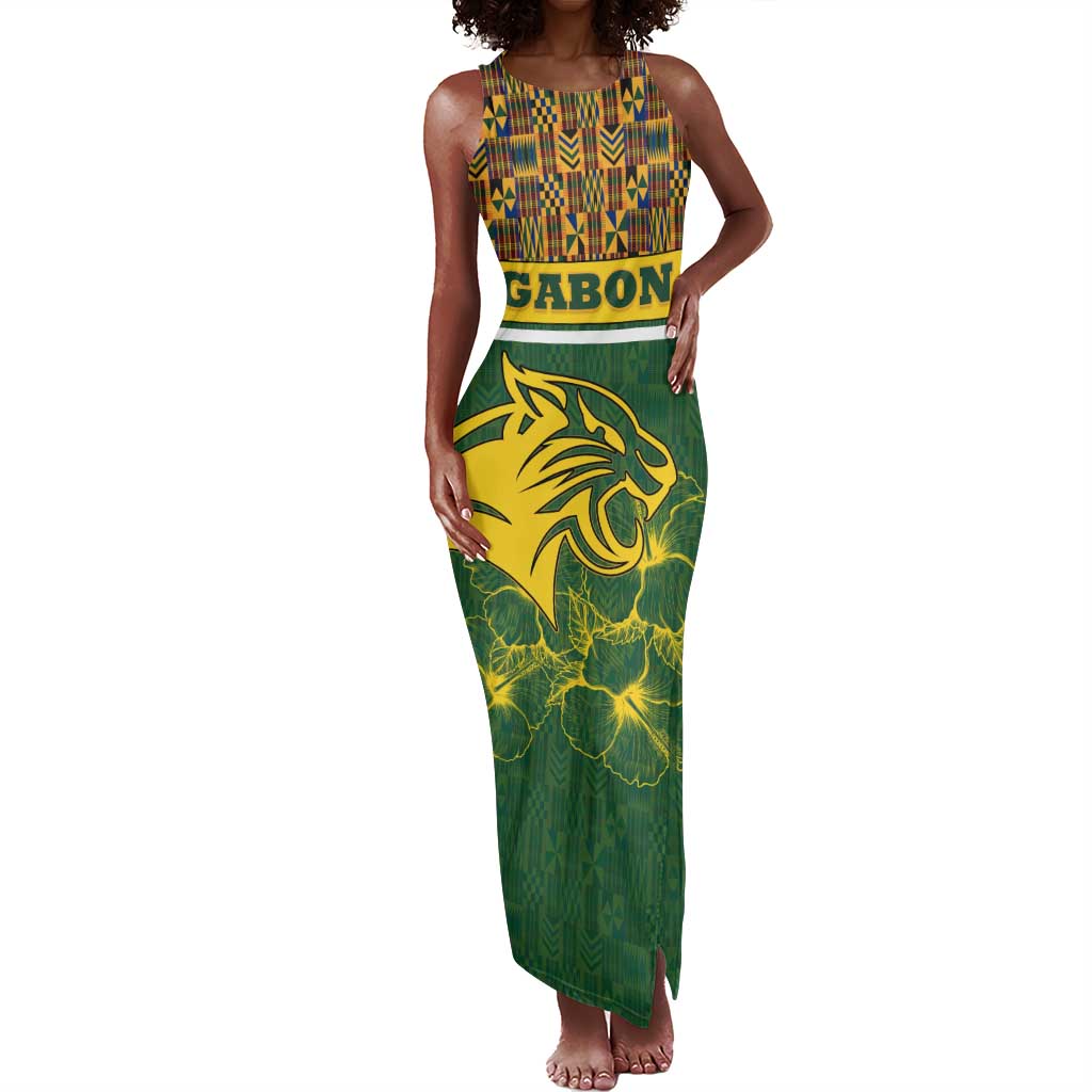 Gabon Tank Maxi Dress - Tribal Print and Fierce Panther Graphic in National Flag Colors