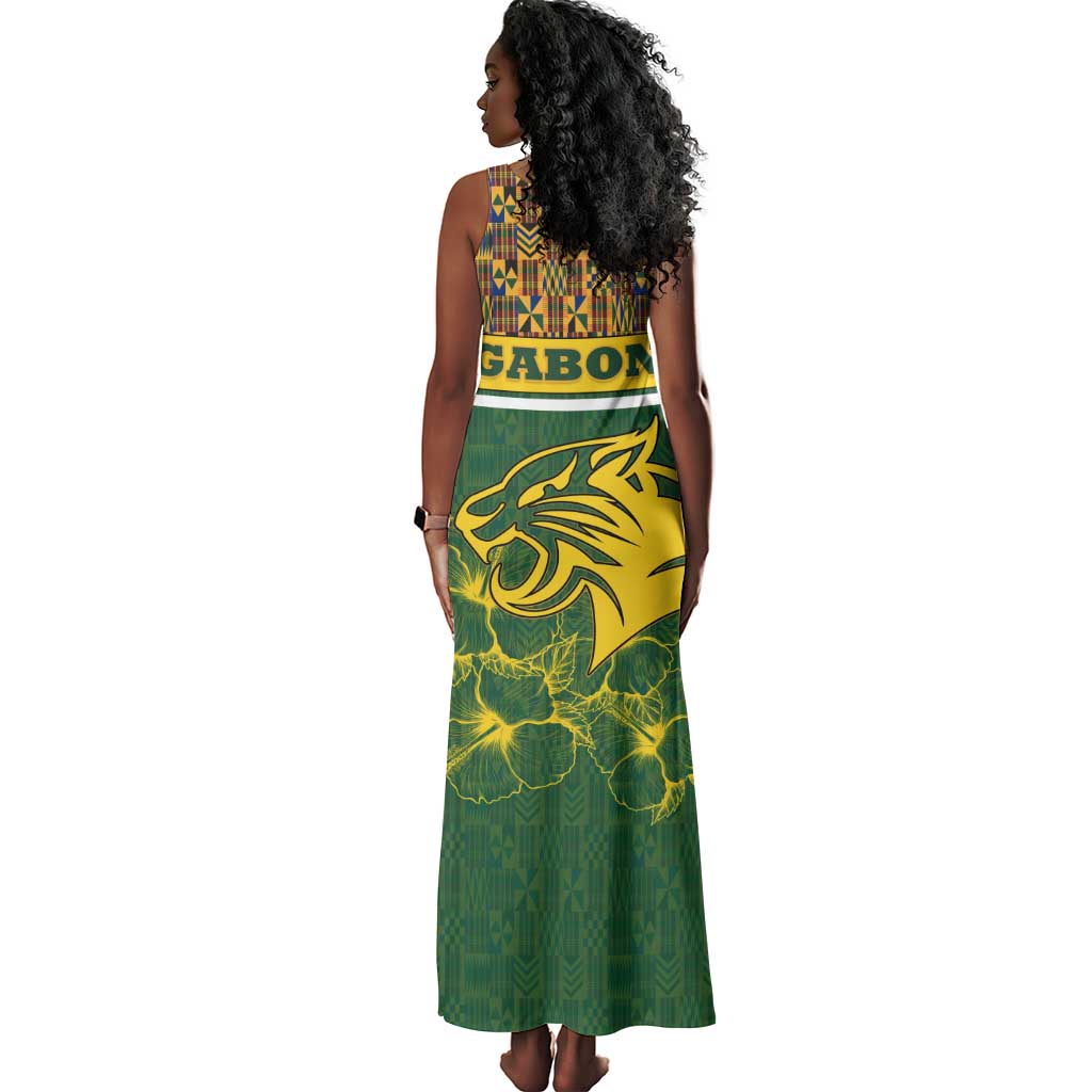 Gabon Tank Maxi Dress - Tribal Print and Fierce Panther Graphic in National Flag Colors
