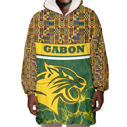 Gabon Wearable Blanket Hoodie - Tribal Print and Fierce Panther Graphic in National Flag Colors