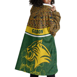 Gabon Wearable Blanket Hoodie - Tribal Print and Fierce Panther Graphic in National Flag Colors