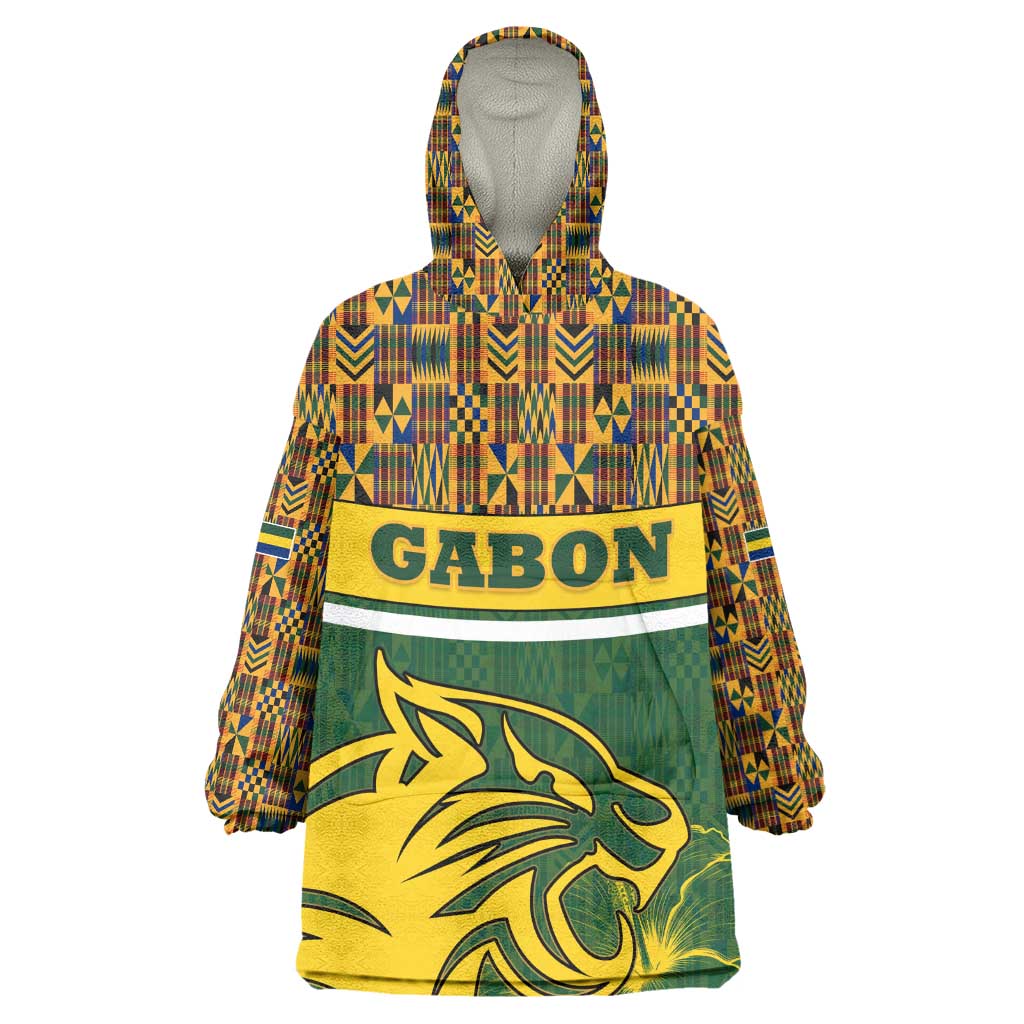 Gabon Wearable Blanket Hoodie - Tribal Print and Fierce Panther Graphic in National Flag Colors