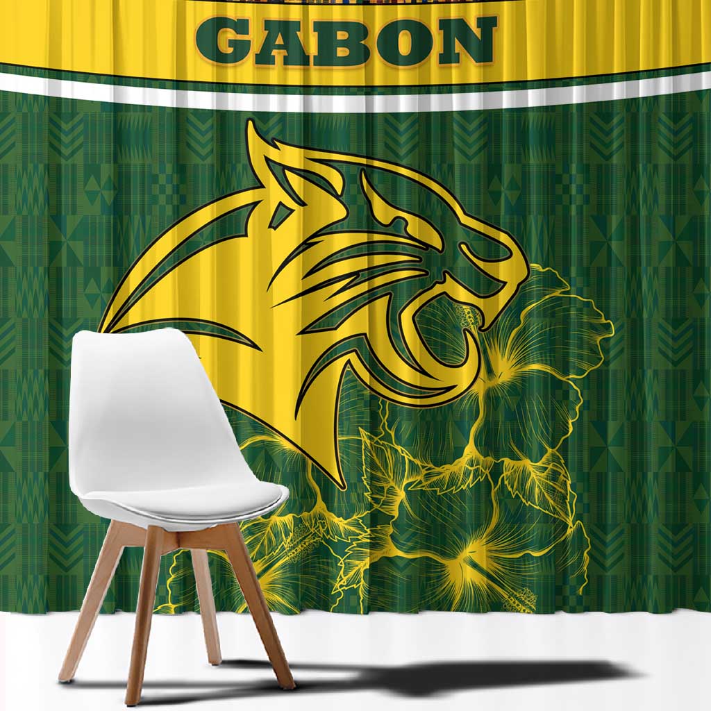 Gabon Window Curtain - Tribal Print and Fierce Panther Graphic in National Flag Colors