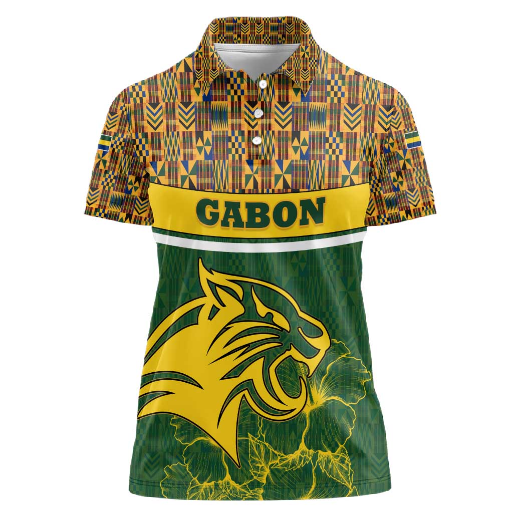 Gabon Women Polo Shirt - Tribal Print and Fierce Panther Graphic in National Flag Colors