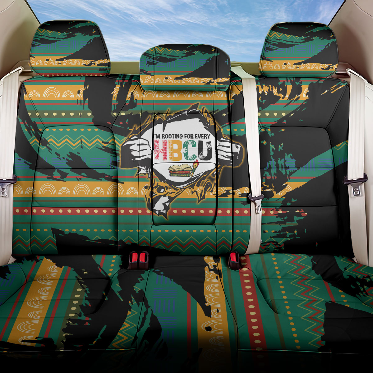 Rooting For Every HBCU Back Car Seat Cover Pan African Kente Pattern - History And Knowledge Torch