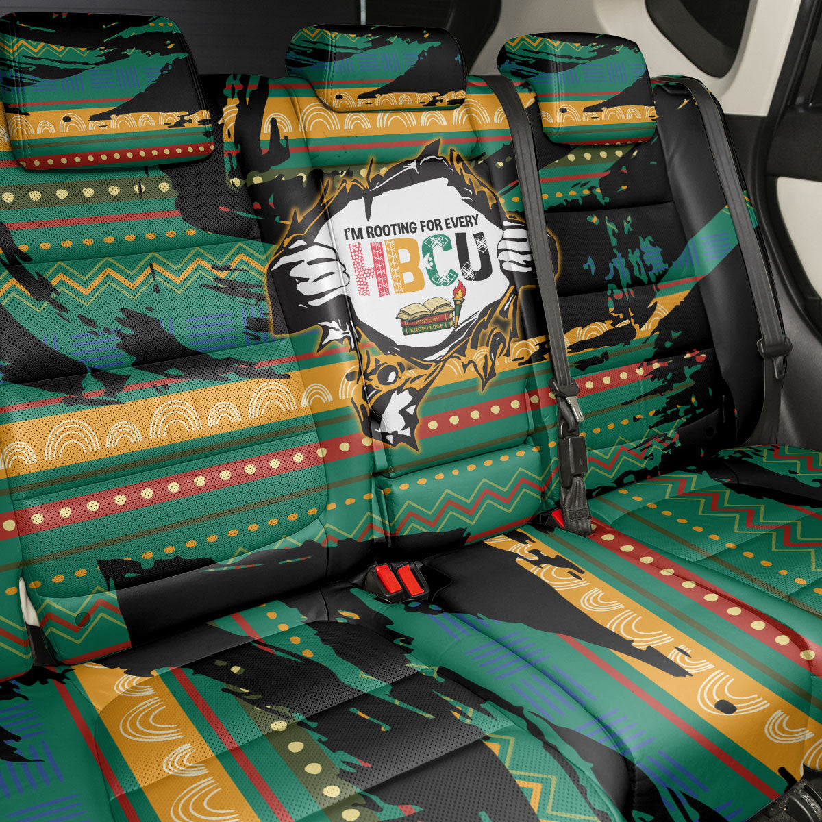 Rooting For Every HBCU Back Car Seat Cover Pan African Kente Pattern - History And Knowledge Torch