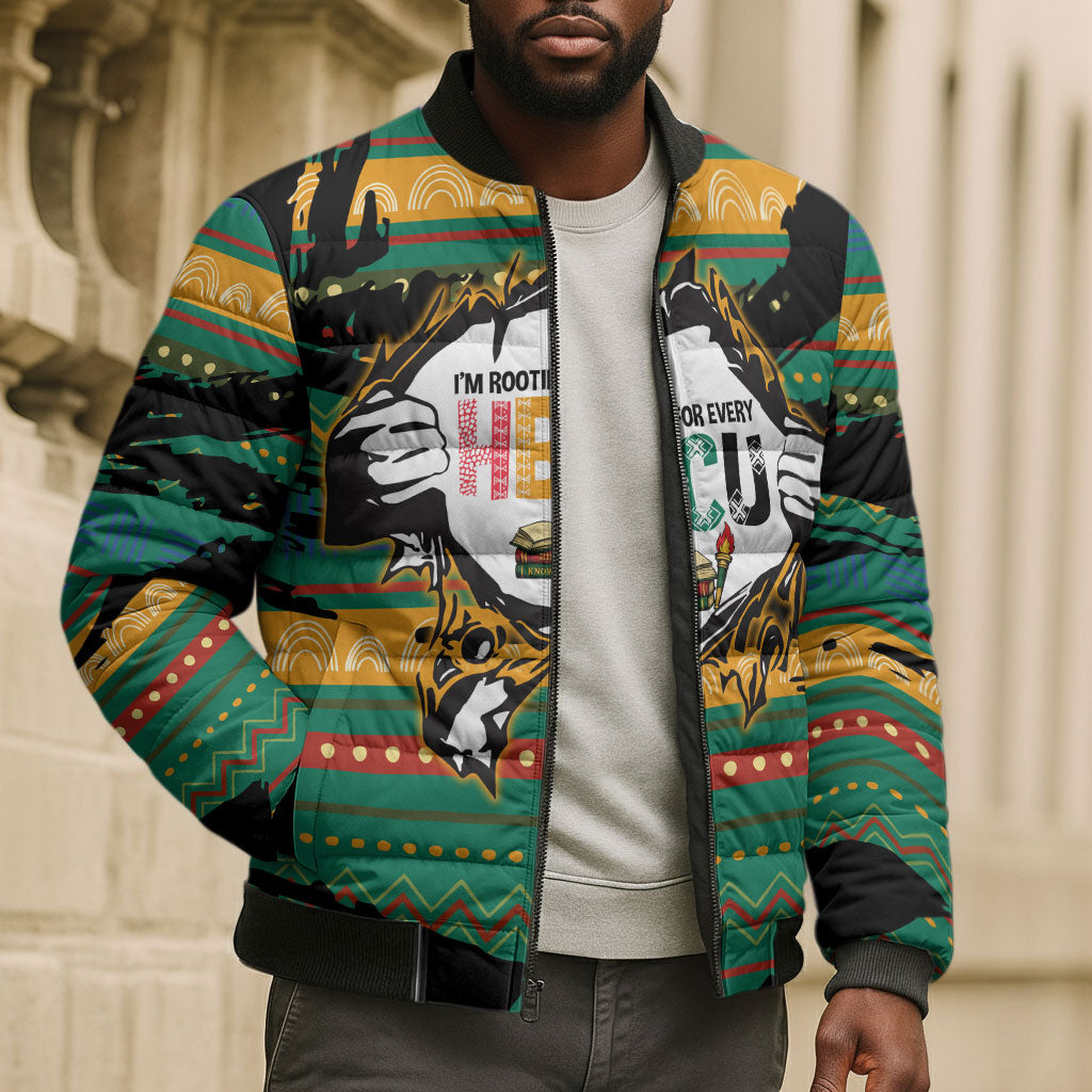 Rooting For Every HBCU Bomber Puffer Jacket Pan African Kente Pattern - History And Knowledge Torch