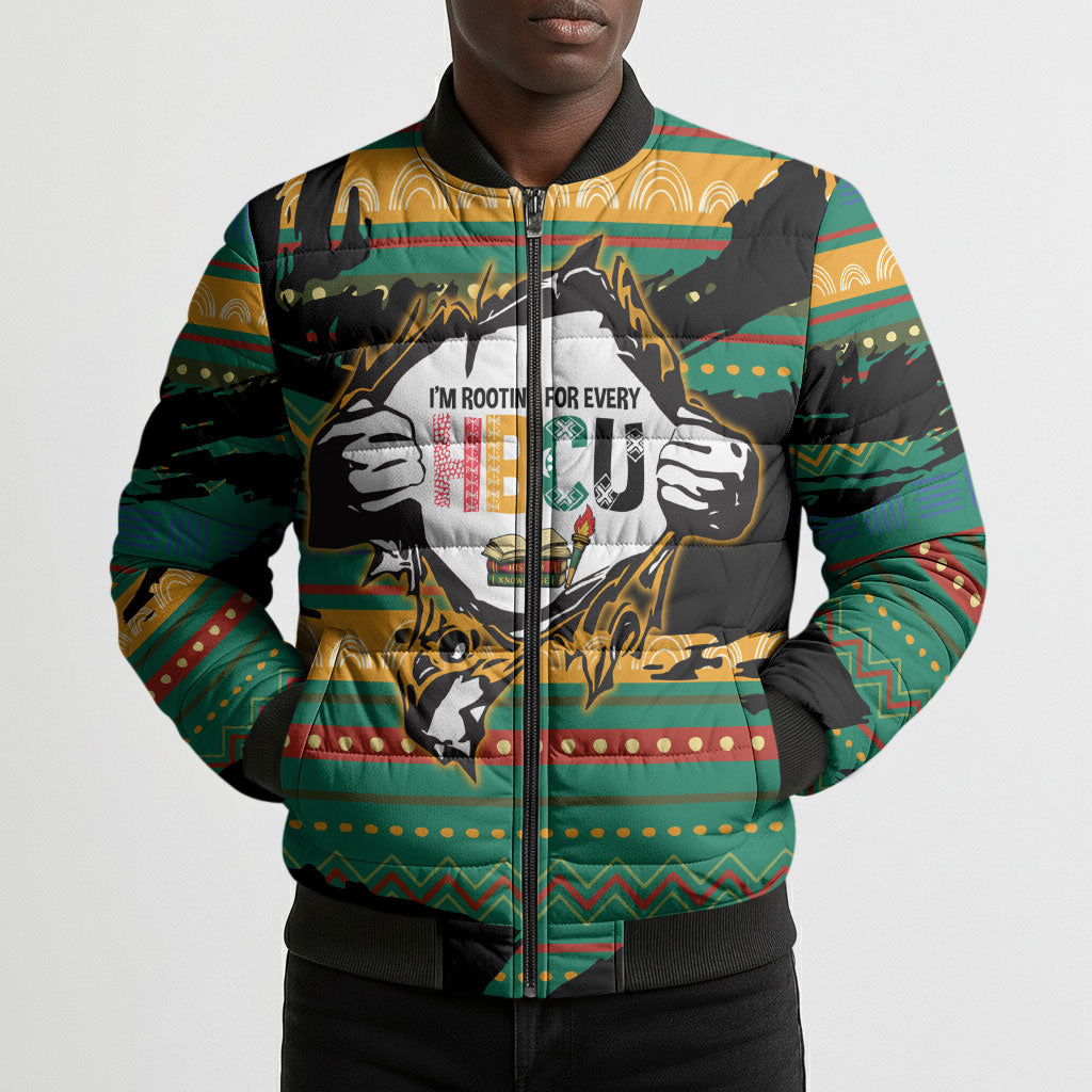 Rooting For Every HBCU Bomber Puffer Jacket Pan African Kente Pattern - History And Knowledge Torch