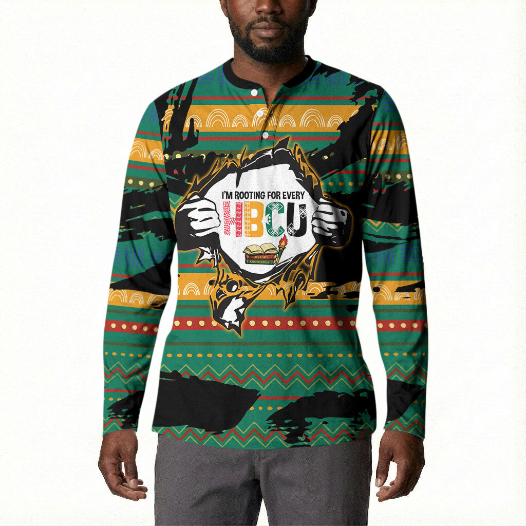 Rooting For Every HBCU Button Sweatshirt Pan African Kente Pattern - History And Knowledge Torch