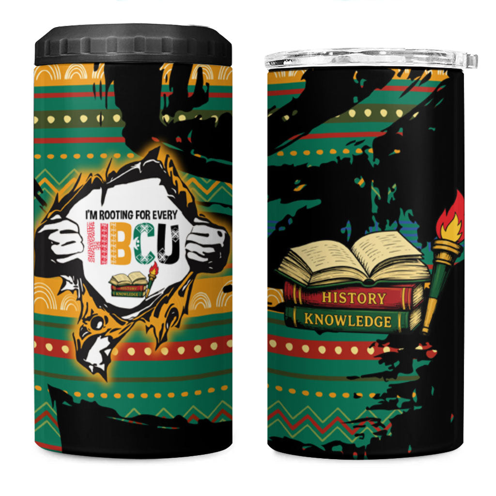 Rooting For Every HBCU 4 in 1 Can Cooler Tumbler Pan African Kente Pattern - History And Knowledge Torch