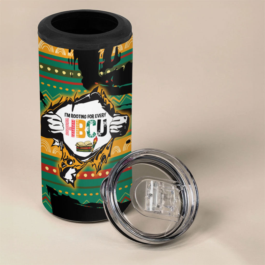 Rooting For Every HBCU 4 in 1 Can Cooler Tumbler Pan African Kente Pattern - History And Knowledge Torch