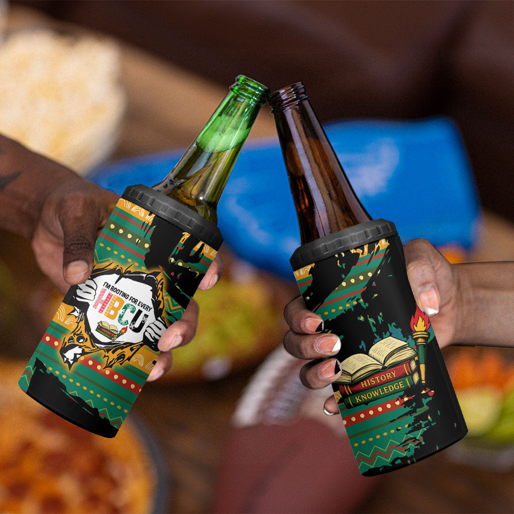 Rooting For Every HBCU 4 in 1 Can Cooler Tumbler Pan African Kente Pattern - History And Knowledge Torch