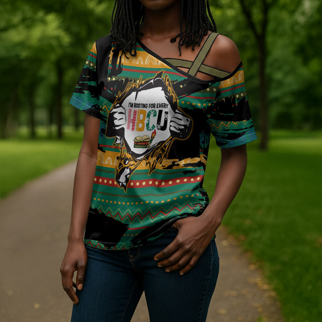 Rooting For Every HBCU Cross Shoulder Shirt Pan African Kente Pattern - History And Knowledge Torch