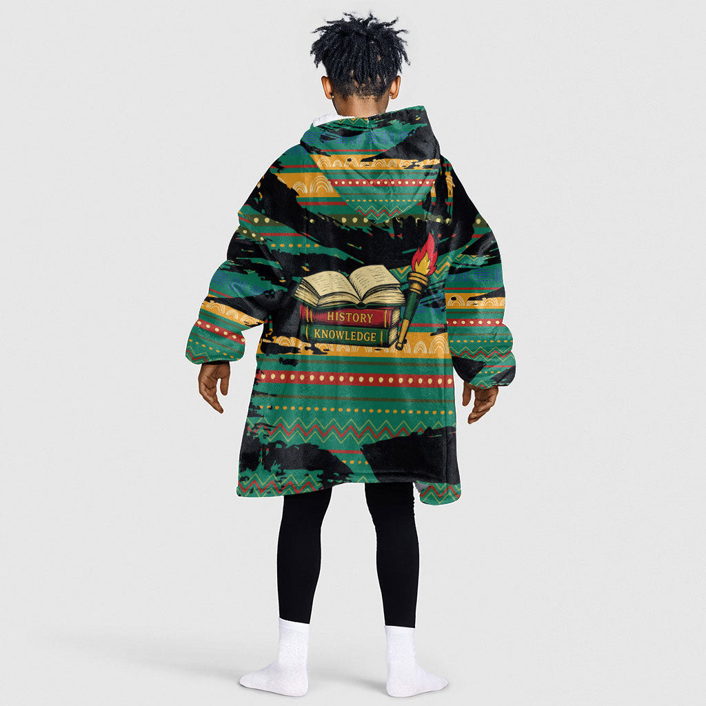 Rooting For Every HBCU Kid Wearable Blanket Hoodie Pan African Kente Pattern - History And Knowledge Torch