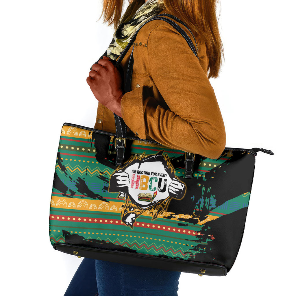 Rooting For Every HBCU Leather Tote Bag Pan African Kente Pattern - History And Knowledge Torch
