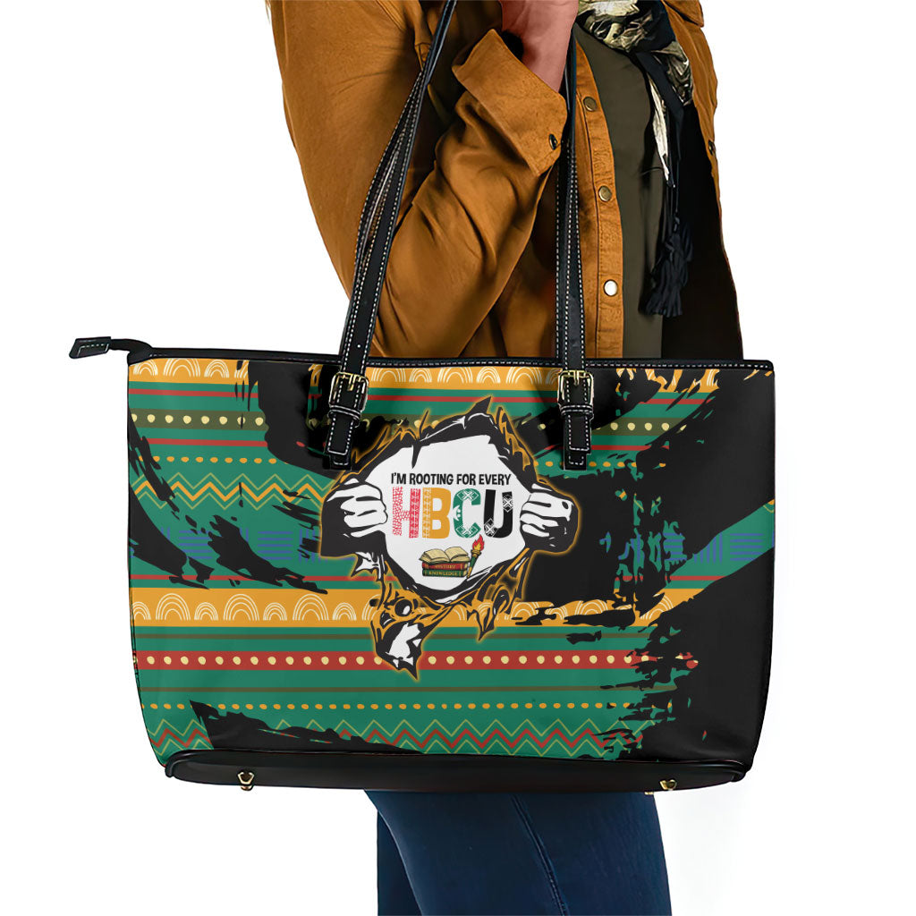 Rooting For Every HBCU Leather Tote Bag Pan African Kente Pattern - History And Knowledge Torch