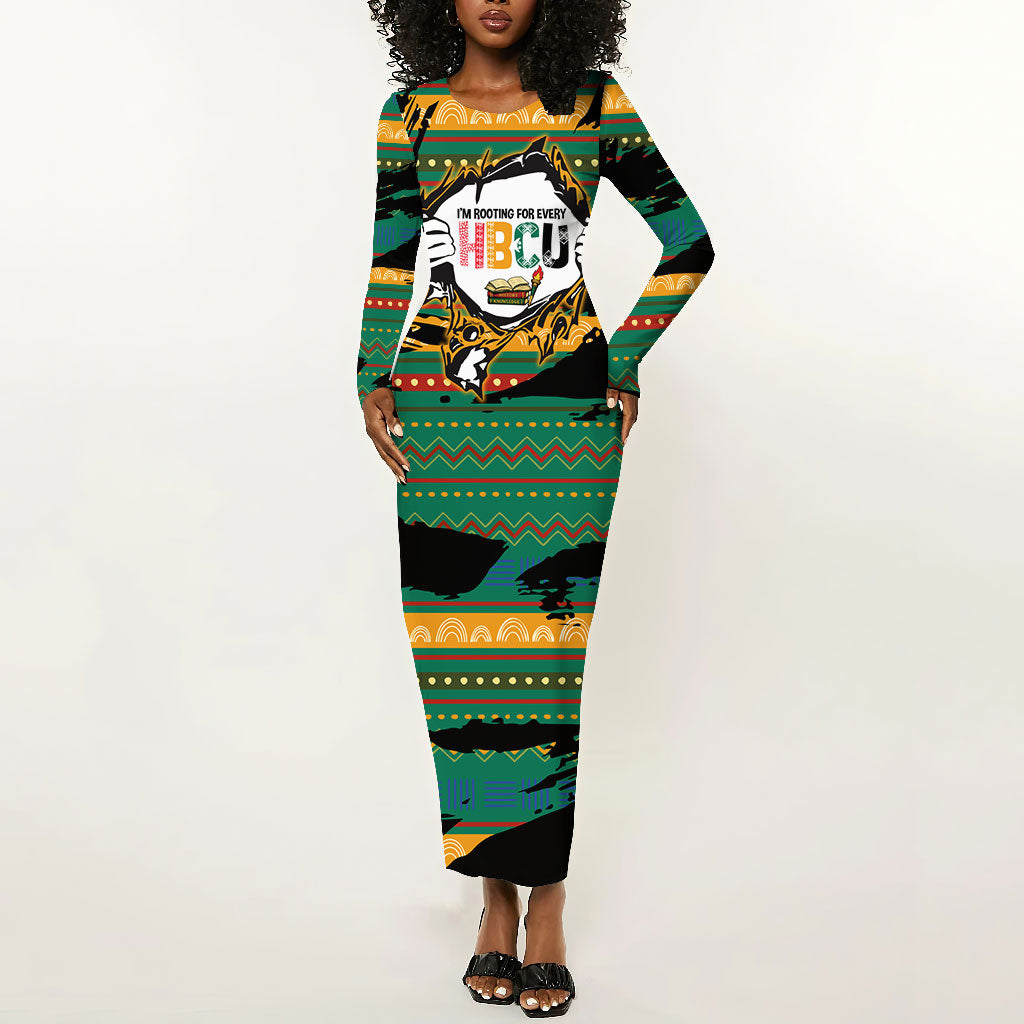 Rooting For Every HBCU Long Sleeve Bodycon Dress Pan African Kente Pattern - History And Knowledge Torch