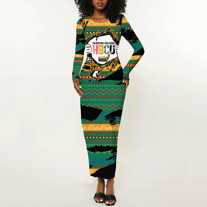 Rooting For Every HBCU Long Sleeve Bodycon Dress Pan African Kente Pattern - History And Knowledge Torch