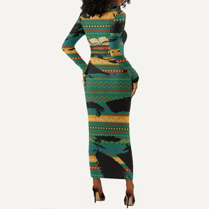 Rooting For Every HBCU Long Sleeve Bodycon Dress Pan African Kente Pattern - History And Knowledge Torch