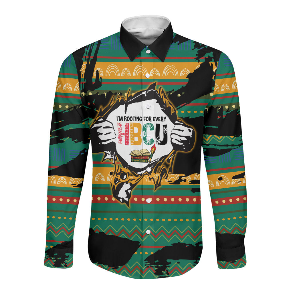 Rooting For Every HBCU Long Sleeve Button Shirt Pan African Kente Pattern - History And Knowledge Torch