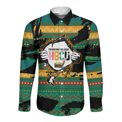 Rooting For Every HBCU Long Sleeve Button Shirt Pan African Kente Pattern - History And Knowledge Torch