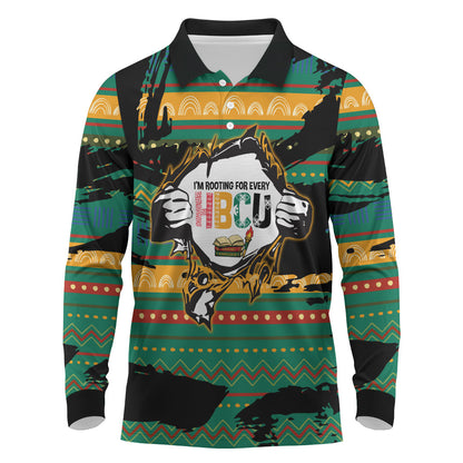 Rooting For Every HBCU Long Sleeve Polo Shirt Pan African Kente Pattern - History And Knowledge Torch