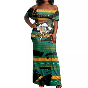 Rooting For Every HBCU Off Shoulder Maxi Dress Pan African Kente Pattern - History And Knowledge Torch