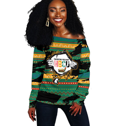 Rooting For Every HBCU Off Shoulder Sweater Pan African Kente Pattern - History And Knowledge Torch