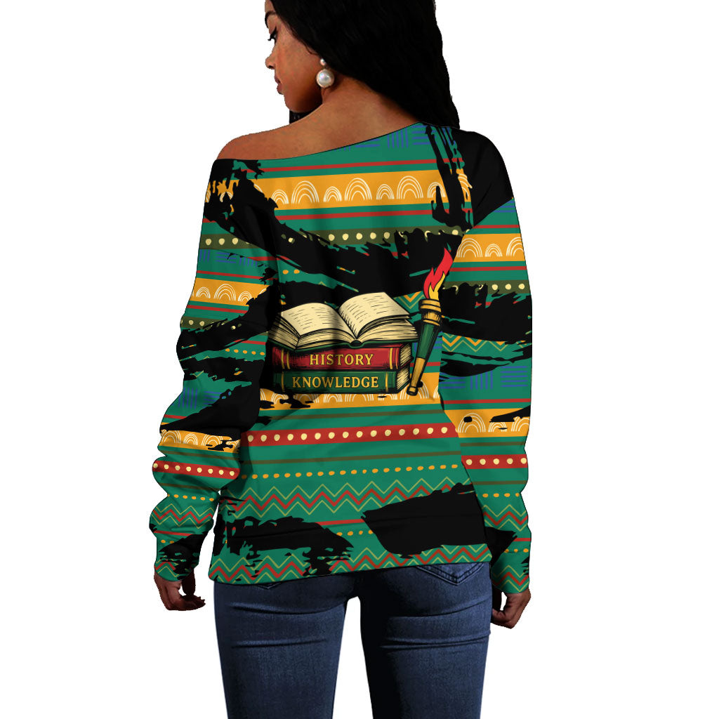 Rooting For Every HBCU Off Shoulder Sweater Pan African Kente Pattern - History And Knowledge Torch