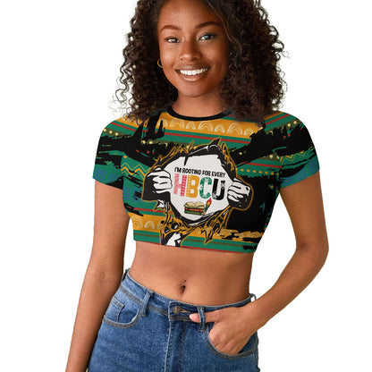 Rooting For Every HBCU Raglan Cropped T shirt Pan African Kente Pattern - History And Knowledge Torch