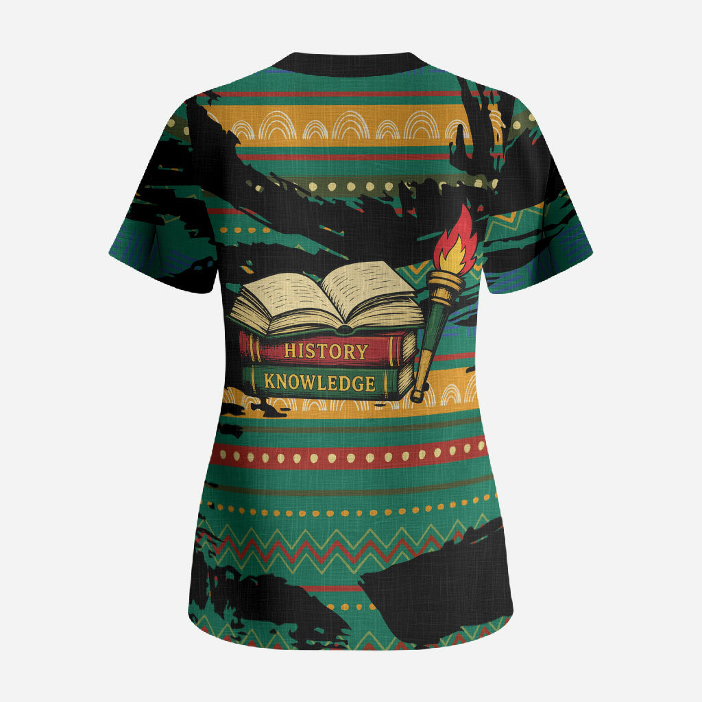 Rooting For Every HBCU Scrub Top Pan African Kente Pattern - History And Knowledge Torch
